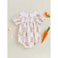 thumbnail image 6 of Qmyliery Baby Girl Easter Romper Rabbit Bow Doll Collar Ruffle Sleeve Bodysuit Cute Summer Clothes 3 6 12 18 Months, 6 of 9