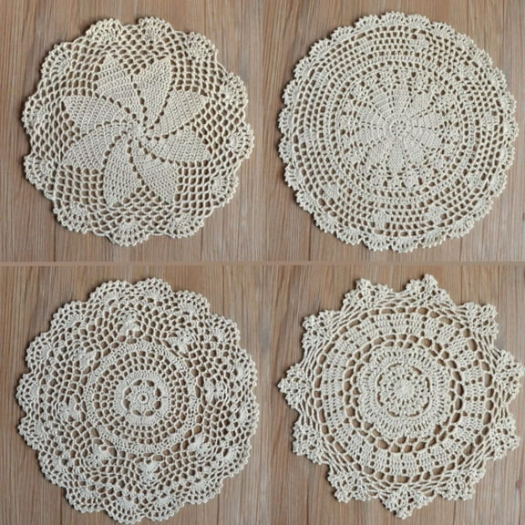 4 Hand Crochet Round Lace Doilies 12 inches for Table Placemats