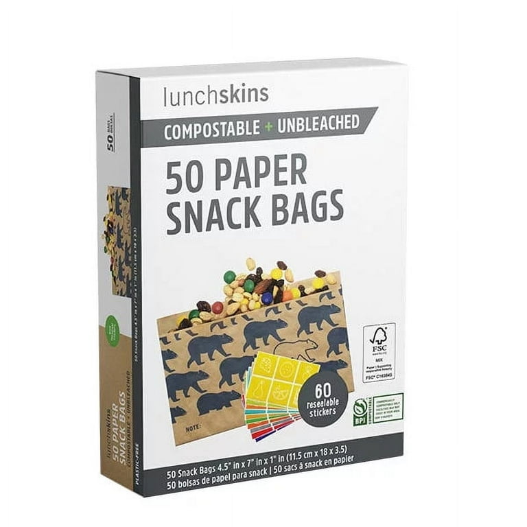 Lunchskins Compostable Food Storage Snack Bags Bear Design 50 Bags - Eco-Friendly Recyclable Made Without PFAS and BPA Lunchskins Compostable Food Storage Snack Bags Bear Design 50 Bags - Eco-Friendly Recyclable Made Without PFAS and BPA