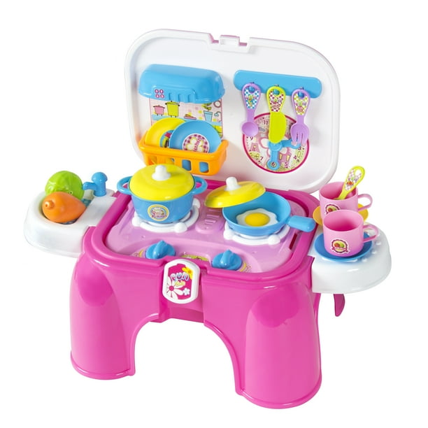 Best Choice Products Kids 25 Piece Portable Pretend Play Kitchen Cooking Toy Play Set W Lights And Sounds Walmart Com Walmart Com