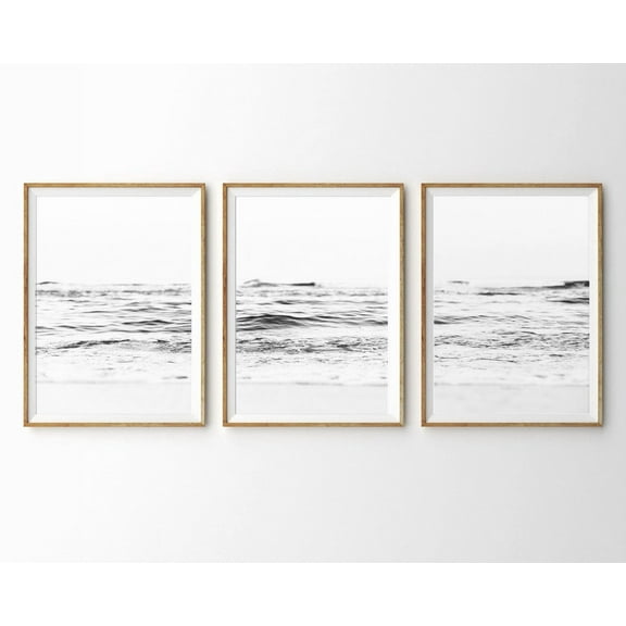 Luvia Ocean Set Of 3 Prints Black White Beach Set Ocean Triptych Bedroom Prints Coastal Decor Gallery Wall Set, Modern Wall Decor Set 3 Prints 8x12 UNFRAMED