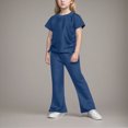 thumbnail image 4 of Paguaki Girls 2 Outfits Short Sleeve Ruched Drawstring Crewneck Tops Flare Leg Pants Summer Clothing Sets, 4 of 6