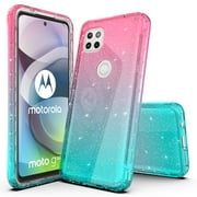Motorola One 5G Ace Case, Moto G 5G Case, Rosebono Hybrid Glitter Colorful Gradient TPU Cover 360 Protection Case For Motorola One 5G Ace (Pink/Teal)