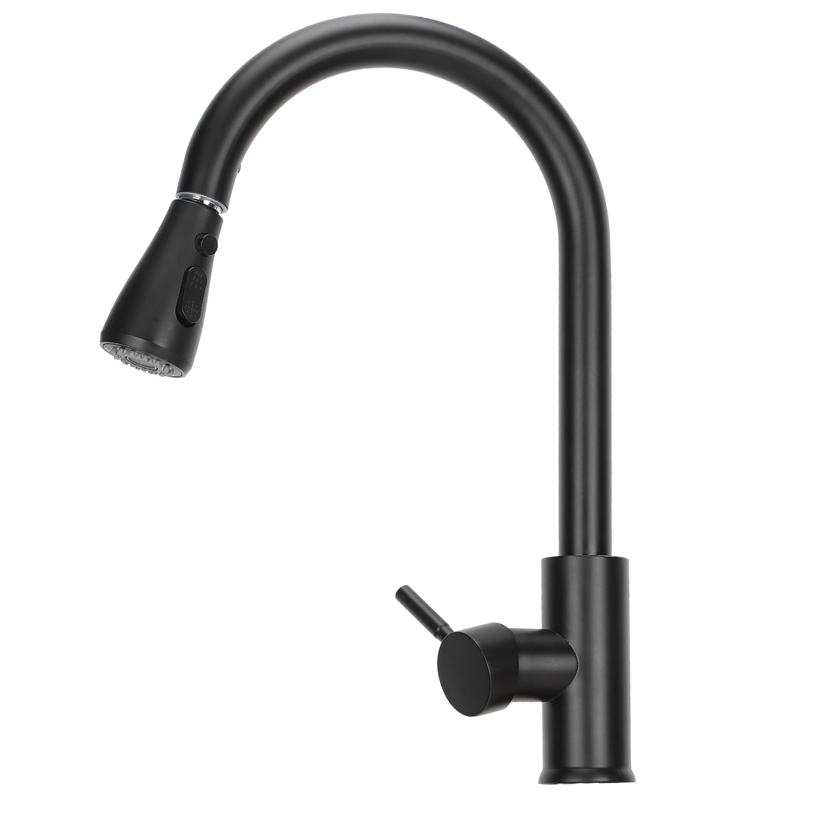 Riousery Pull-Out Kitchen Faucet Modern Stainless Steel Rotating Mixer Water Tap with 2 Gear Modes, Black, 15.7 inches / 40 cm Height, Hot and Cold Sink Faucet