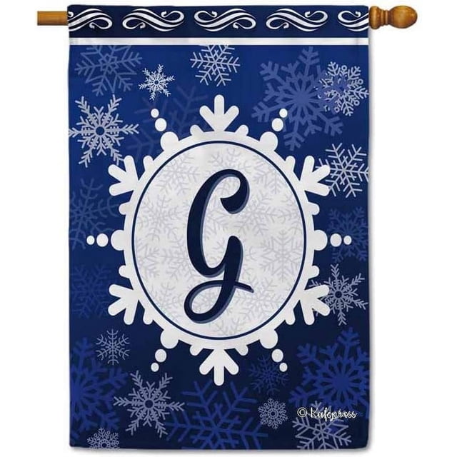 Welcome Winter Snowflake Monogram G Decorative House Flag Initial Letter Snow Deocr Banner for Inside and Outside 28x40 Inch Double Sided