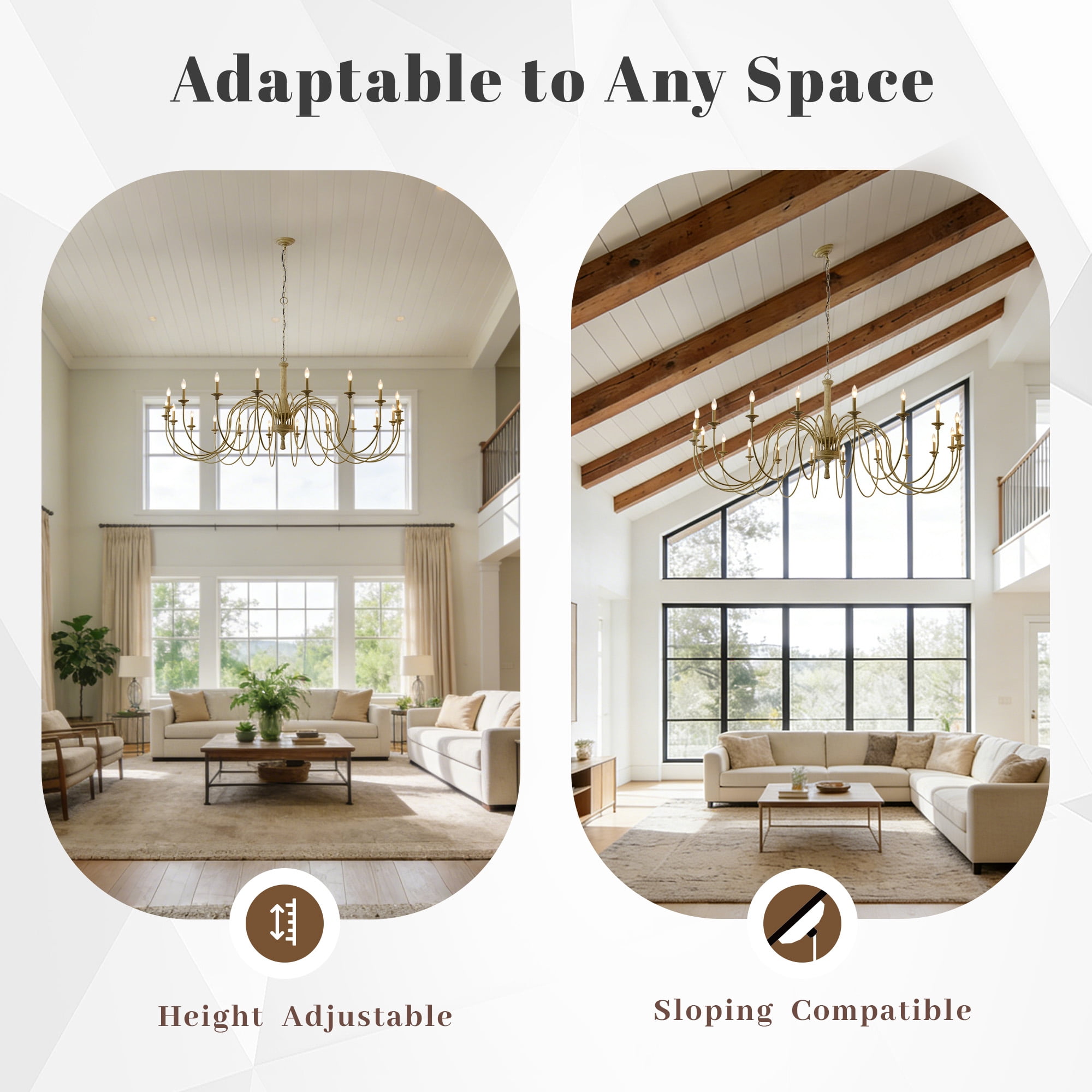 20-Light Farmhouse Chandelier, 78.74" Monumental Rustic Solid Wood Candle Pendant Light with Antique Finish | Dimmable French Country Ceiling Fixture for Grand Ballroom