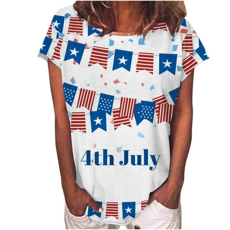 

Long Sleeve Shirts for Women Long Sleeve Crop Top Women s Casual Independence Day Print Short Sleeved T-Shirt Blouse Tops Going Out Tops Clearance 2022 Square Neck Tops for Women White 2XL
