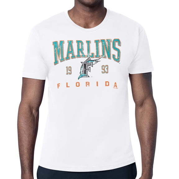 Men's Starter White Florida Marlins Distressed Logo T-Shirt