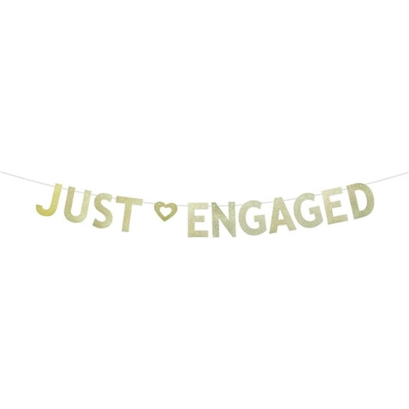 Just Engaged Banner, Vintage Gold Glitter Paper Sign for Engagement Party Decorations Garlands Supplies Props Backdrops