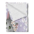 thumbnail image 2 of Cat Soft Flannel Fleece Throw Blanket, Digitally Generated Cherry Blossoms and a Paw Raised Kitten Animal, Cozy Plush for Indoor and Outdoor Use, 50" x 70", Pastel Purple Multicolor, by Ambesonne, 2 of 5