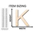 thumbnail image 2 of Unfinished Wood Arial Letter K Shape - Craft - up to 46" DIY 20" / 1/4", 2 of 3
