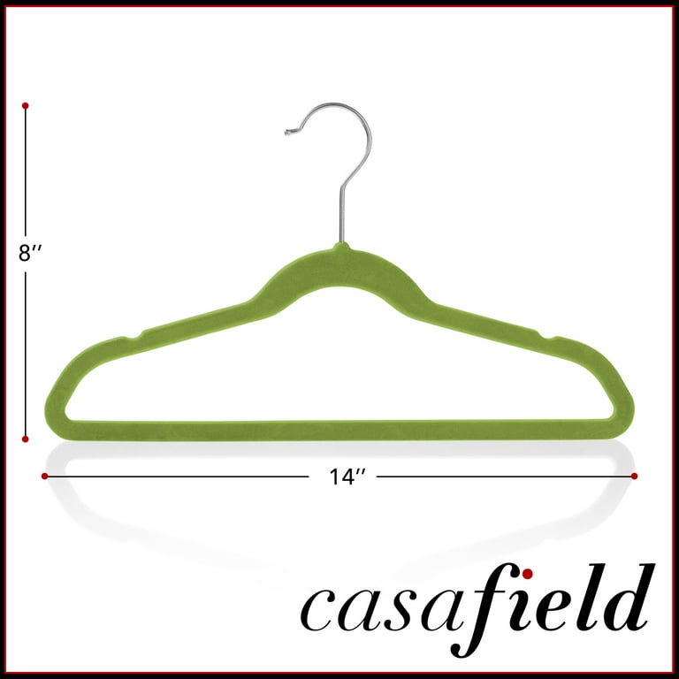 Casafield 100 Velvet Kid's Hangers for Children's Clothes, 14 - Lime Green  