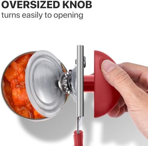 Can Opener Manual Heavy Duty,  Hand Held Can Openers for Seniors with Comfort Grip Sharp Blade, Solid Steel Hand Manual Can Open with Magnet for Kitchen Camping, Red