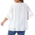 thumbnail image 3 of DARING DIVA Women's Plus with Crew Neck and Ruffle Half Tops 1X White, 3 of 6