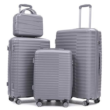 CHAMPFLAG Light Gray Hardside Spinner Luggage Set, 4-Piece with TSA Lock and Cosmetic Organizer