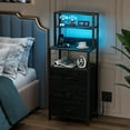 thumbnail image 6 of Night Stand, Tall Nightstand with 4-Tier Shelves and 3 Fabric Drawers, LED Bed Side Tables with Charging Station, Bedside Table for Bedroom, Hallway, Home Office, Black Oak, 6 of 7