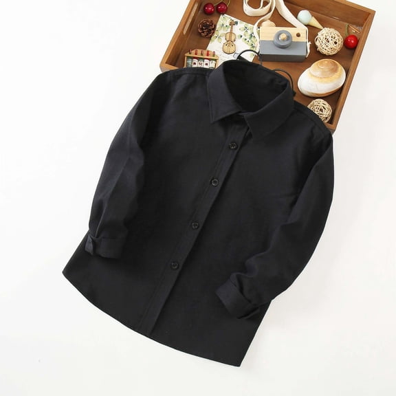 Toddler Kids Boys Girls Black Long Sleeve Shirt Cotton Soft Crewneck Basic Casual top Unisex Black 100