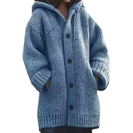 Women's Loose Casual Plus Size Knitted Hooded Winter Cardigan Coats