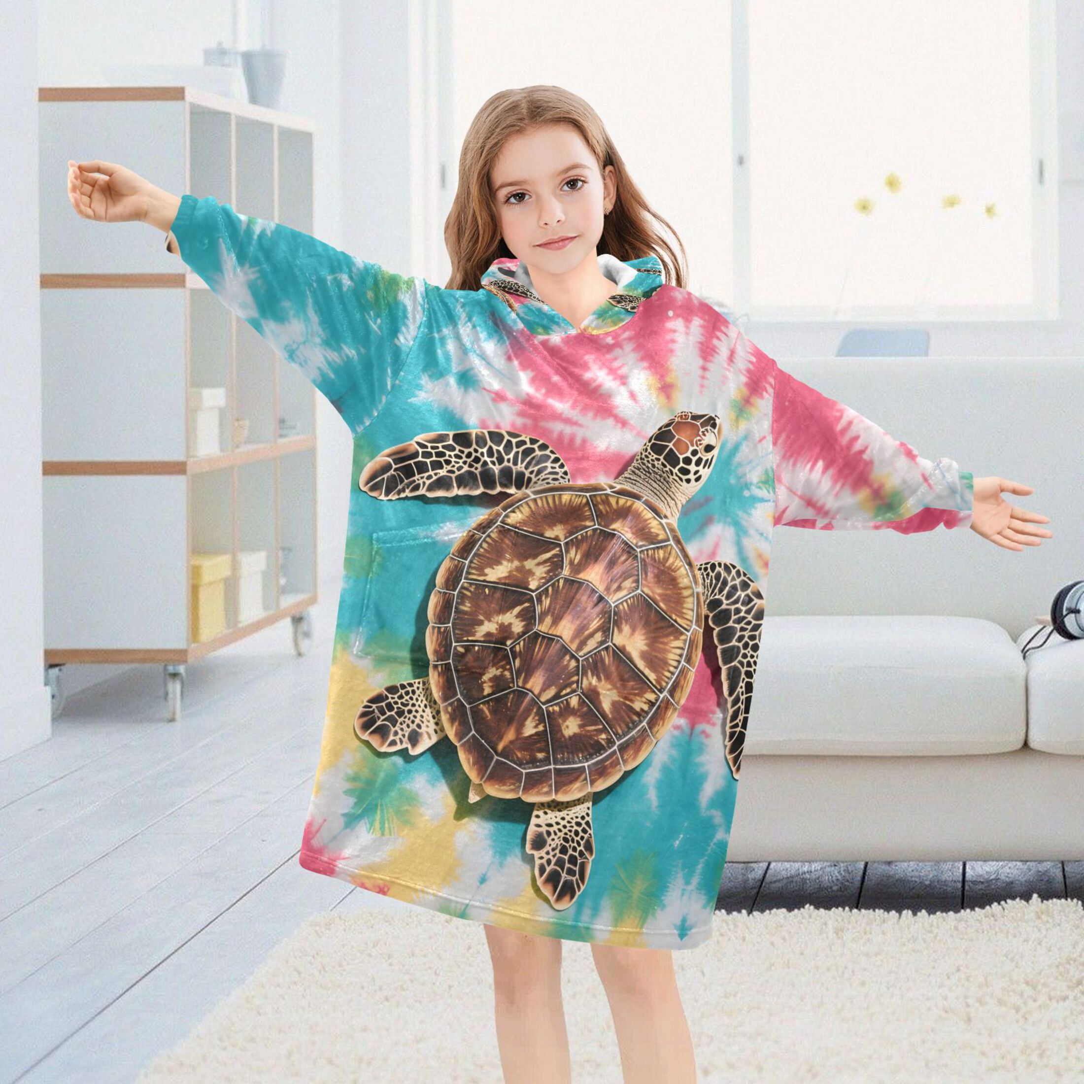 joogoo Wearable Blanket Hoodie Turtle Tie Dye for Flannel Sherpa Pocket 3-14 YR S