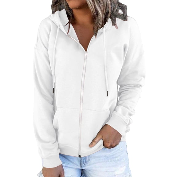 UJNDER Womens Daily Long Casual Down For Womens Pocket Hooded Sweatshirts Pullover Sleeve Button V Drawstring Hoodies Neck Women's Hoodies & Sweatshirts White S