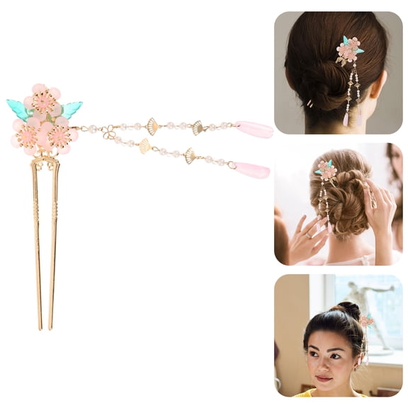 ETHZZLE Decorative Hair Sticks Hold Hair Pink Alloy 1Set for Women