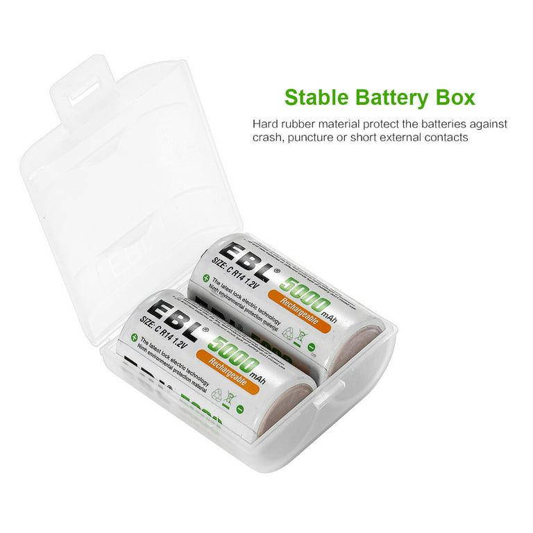 EBL C D Cell Size NIMH Rechargeable Batteries 5000/10000mAh 1.2V + Case Box  Lot