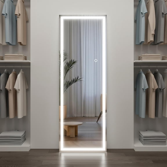 Demi Bonn 64x21 Inch Frameless LED Full-Length Mirror, Black Tempered Glass, Hammer-Resistant, Anti-Desilvering, 50,000-Hour LED, Touch Control, Multi-Mount