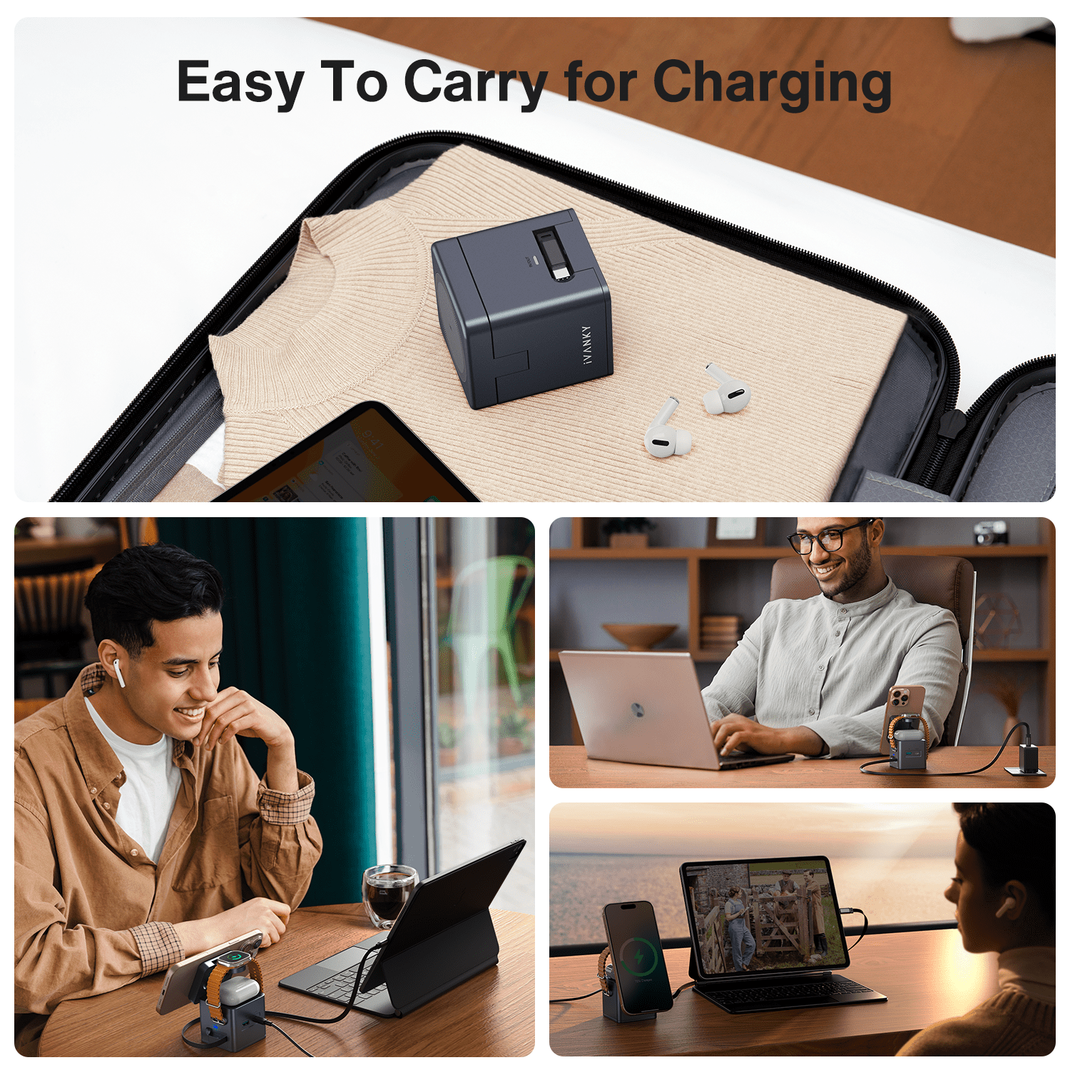 65W 5 in 1 Wireless Charging Station Cube with Retractable Cable Cord for MagSafe Magnetic Charger for iPhone 16 Pro Max