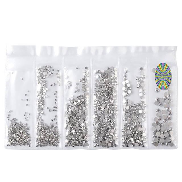 Flatback Rhinestone 6-Size Shiny DIY Round Crystal Gem Flatback Gem for Nail Art