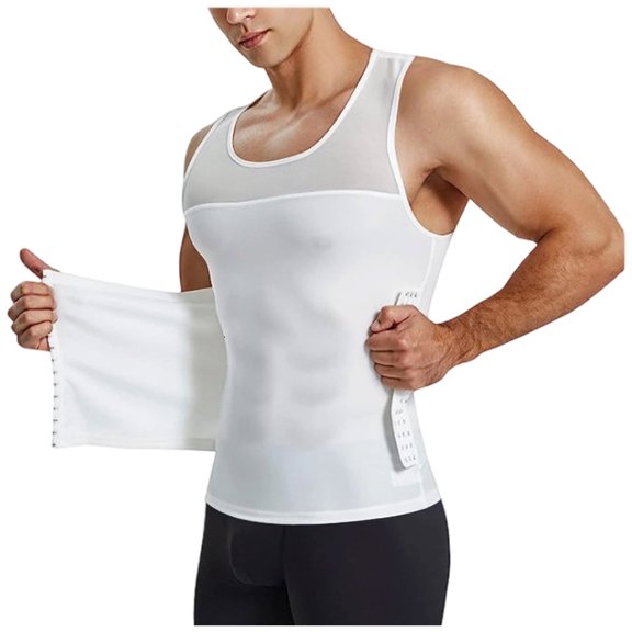 Men's Compression Undershirts Tank Top for Men Scoop Neck Tummy Control Shapewear Vest White M