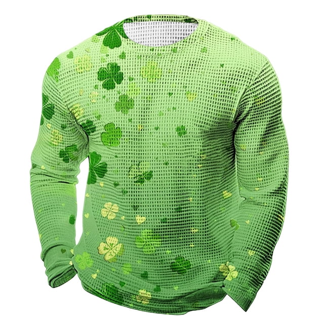 T-shirt à Manches Longues pour Homme de la Saint-Patrick, T-Shirt Décontracté à Col Rond Imprimé, Hauts de Fête pour Homme, Vêtement de Mode Confortable en Polyester