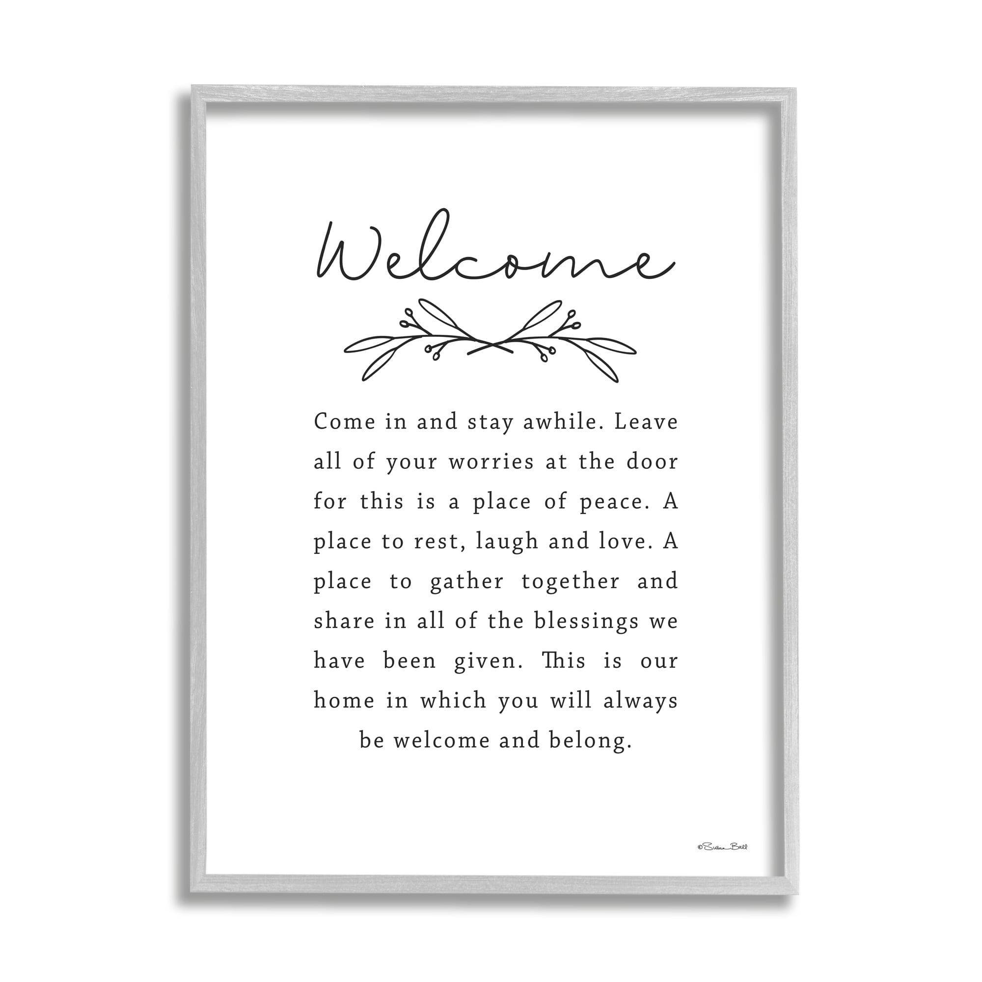 Stupell Industries Welcome Home Quote Simple White Typography Graphic Art Gray Framed Art Print Wall Art, 24x30, by Susan Ball