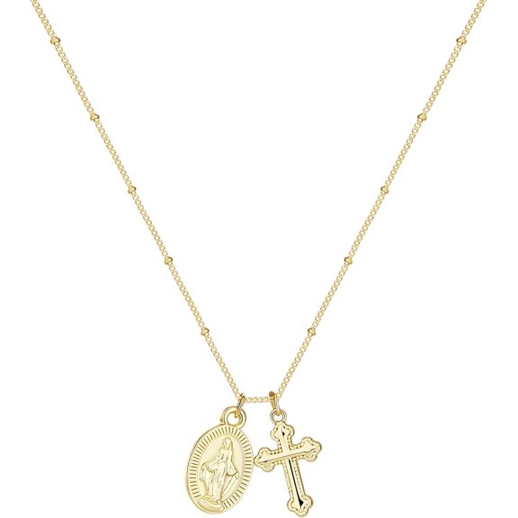 SUETOR Women's Cross Necklace, 14K gold and silver plated, features a delicate and petite cross pendant. Simple, stylish, and cute, it can be used as a baptismal, religious ornament, or gift.