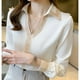 thumbnail image 3 of Camisas de manga larga, camisas de gasa lisas, escote en pico, 3 of 5