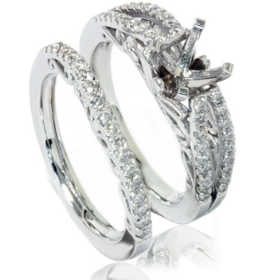 Pompeii 3/4ct Vintage Diamond Engagement Ring Bridal Set 14K White Gold (G/H,I1-I2)