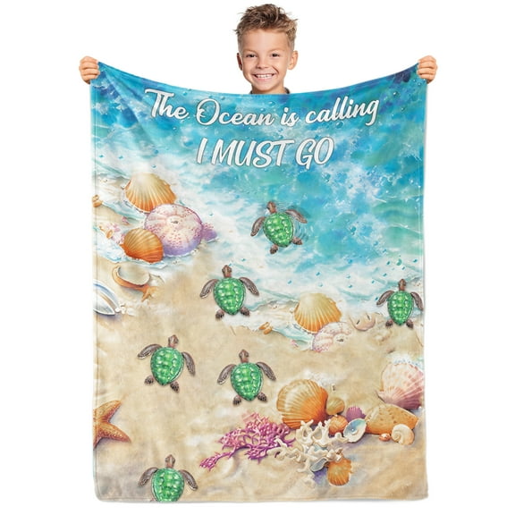 Ocean Animal Blanket Smooth Soft Starfish Shark Turtle Print Blanket Kid Baby for Sofa Chair Bed Office Travelling Camping 30x40 Inch