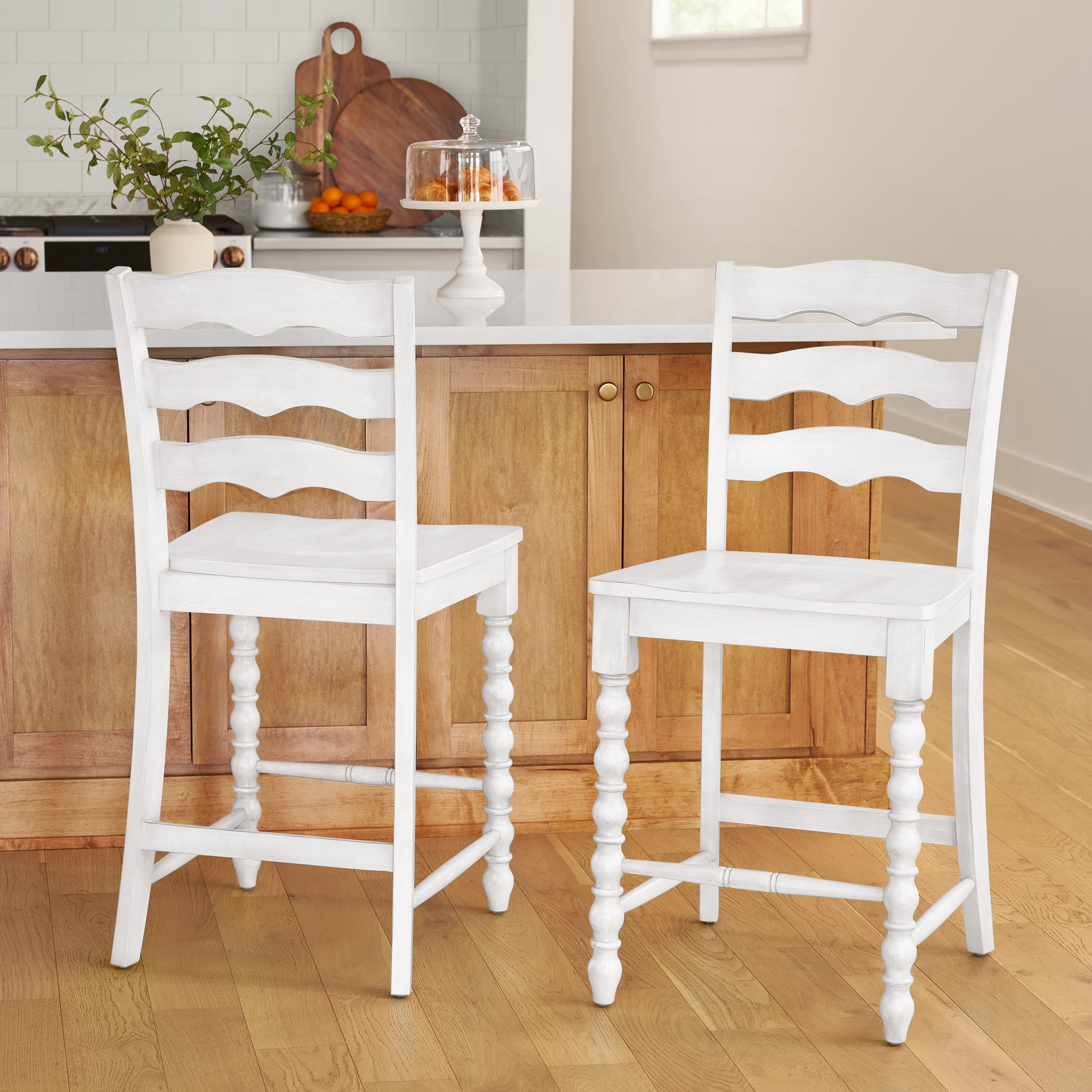 The Pioneer Woman Harper Counter-Height Wood Stools, 2 Pack, White