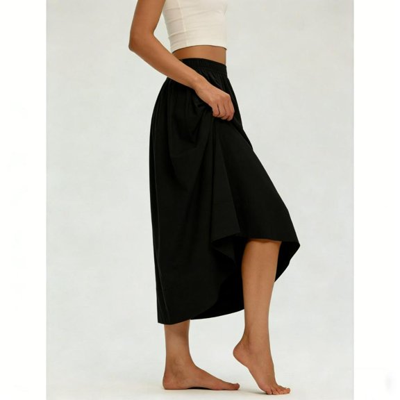 Bxsruta Womens Midi Skirt Flowy Casual Pleated Skirts Elastic Waist Summer Boho Skirt