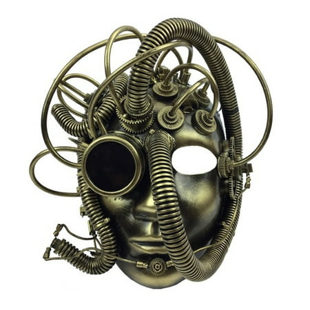 KBW Adult Unisex Steampunk Gold Full Face Mask with Monocle, Vintage Victorian Style Retro Punk Rustic Gothic Motorcycle Pilot Aviator Eyewear Headgear Costume Accessories Novelty Costume Accessories