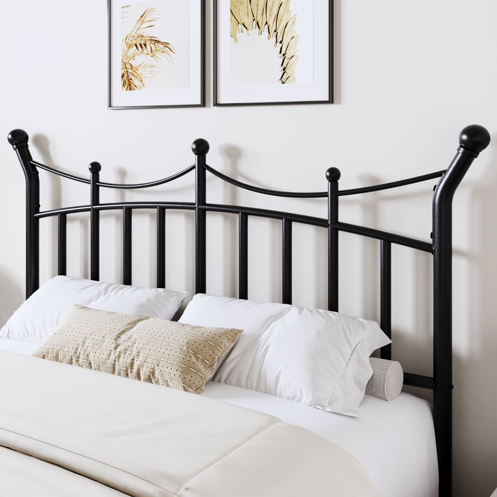 Allewie 14 Inches Full Size Metal Platform Bed Frame with Elegant Crown Headboard & Footboard, Sturdy Mattress Foundation with Under-Bed Storage, Easy Assembly, No Box Spring Needed, Black