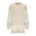 thumbnail image 5 of XFLWAM Women's Striped 2 Piece Outfits Crewneck Knit Pullover Sweater Shorts Set Wide Leg Matching Set Casual Loungewear, 5 of 6