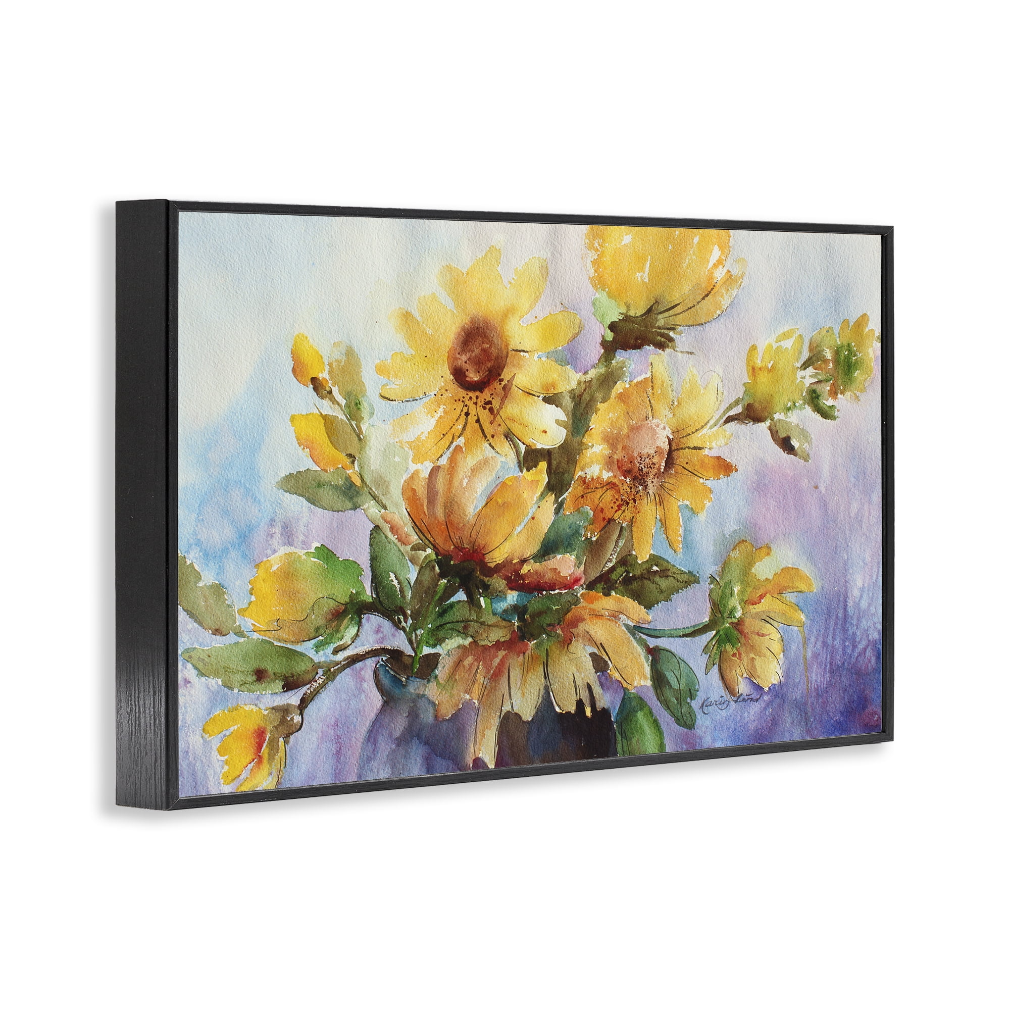 Stupell Industries Watercolor Daisies Vase Botanical & Floral Painting Black Framed Art Print Wall Art, 30 x 20