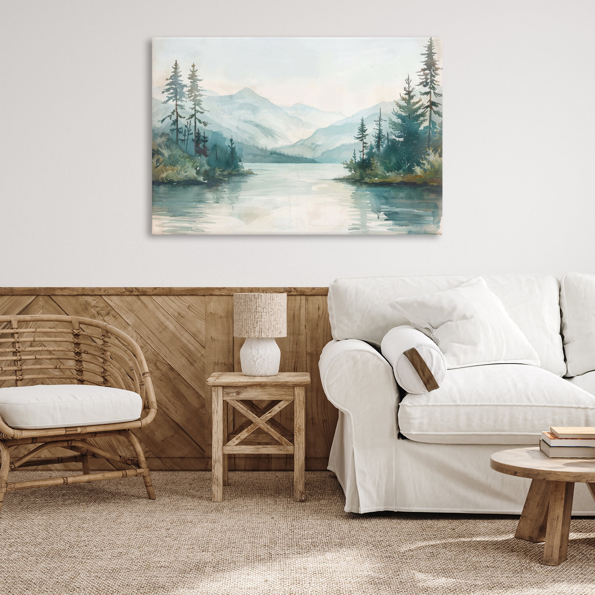 Stupell Industries Mountain Lake in Springtime Landscape & Nature Painting Wrapped Canvas Art Print Wall Art, 45 x 30