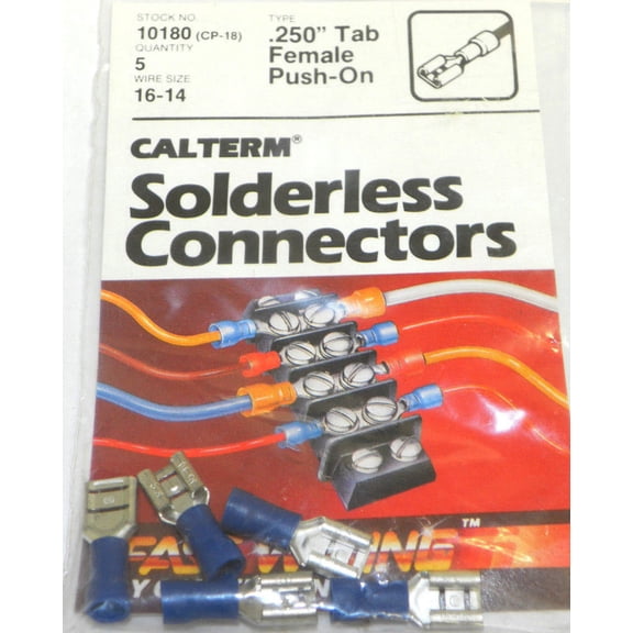 Calterm 10180 (CP-18) .250" Tab, Female Push-On Solderless Connector 5 Pcs