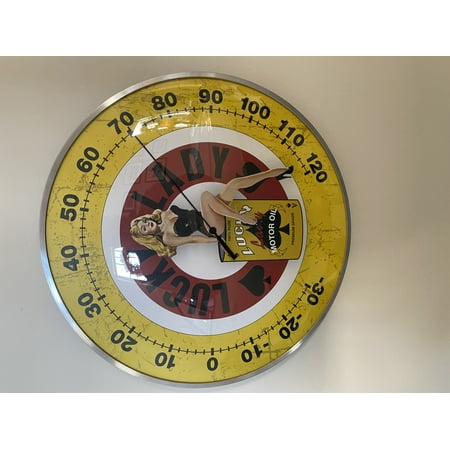 

LUCKY LADY Gas and OIL Vintage style Round Thermometer 12 INCH NEW GLASS FACE