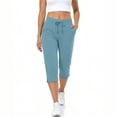 thumbnail image 6 of Oksale High Waisted Capri Pants for Women Elastic Drawstring Side Slit Capris with Pockets Casual Loose Cropped Trousers Light Blue M, 6 of 9