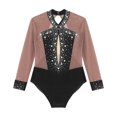 thumbnail image 5 of SiiRoh Girls Long Sleeve Gymnastics Leotard Sparkly Color Block Skirted Bodysuit for Dance Skating Dusty Pink 6, 5 of 7