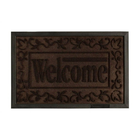 Rubber Welcome Doormat Front Door Mat Outdoor Entrance Mat Rug, Floor Mat Shoes Scraper Brown Doormat, 16''x24'' Patio Rug Dirt Debris Mud Trapper Out Door Mat Low Profile Washable Carpet