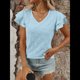 thumbnail image 4 of Camiseta de Verano para Mujer, Cuello en V, Volantes, Corta, Calada, Azul , L, 4 of 9