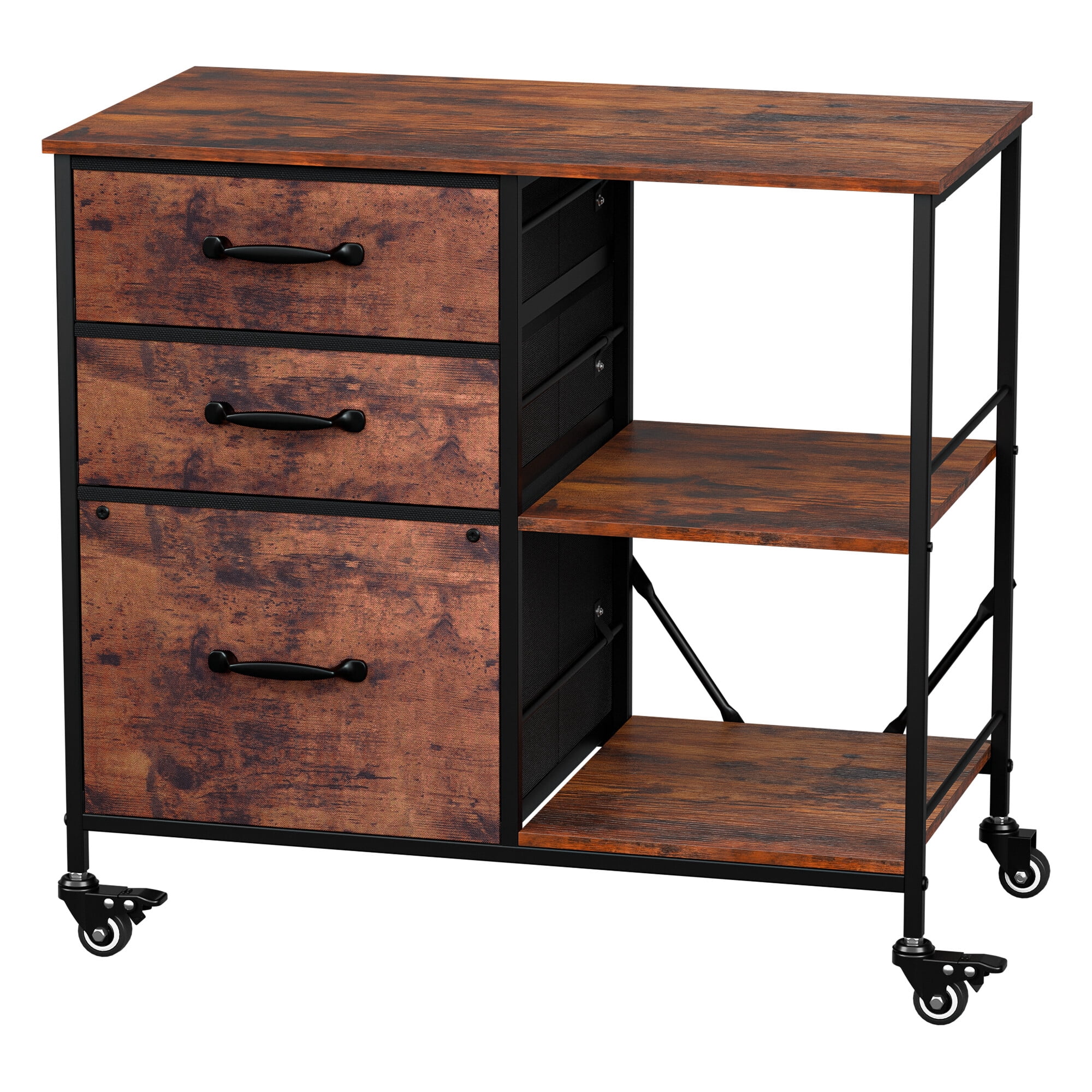 ZENSTYLE Storage Shelf 3 Drawer Rolling Stand Mobile File Cabinet for Home Office, Rustic Brown
